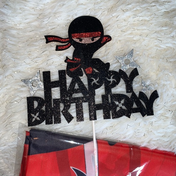 Kid,Dad and Mom Happy Birthday Ninja ThemeT-Shirts. Cupcake Toppers and Backdrop - Picture 12 of 16